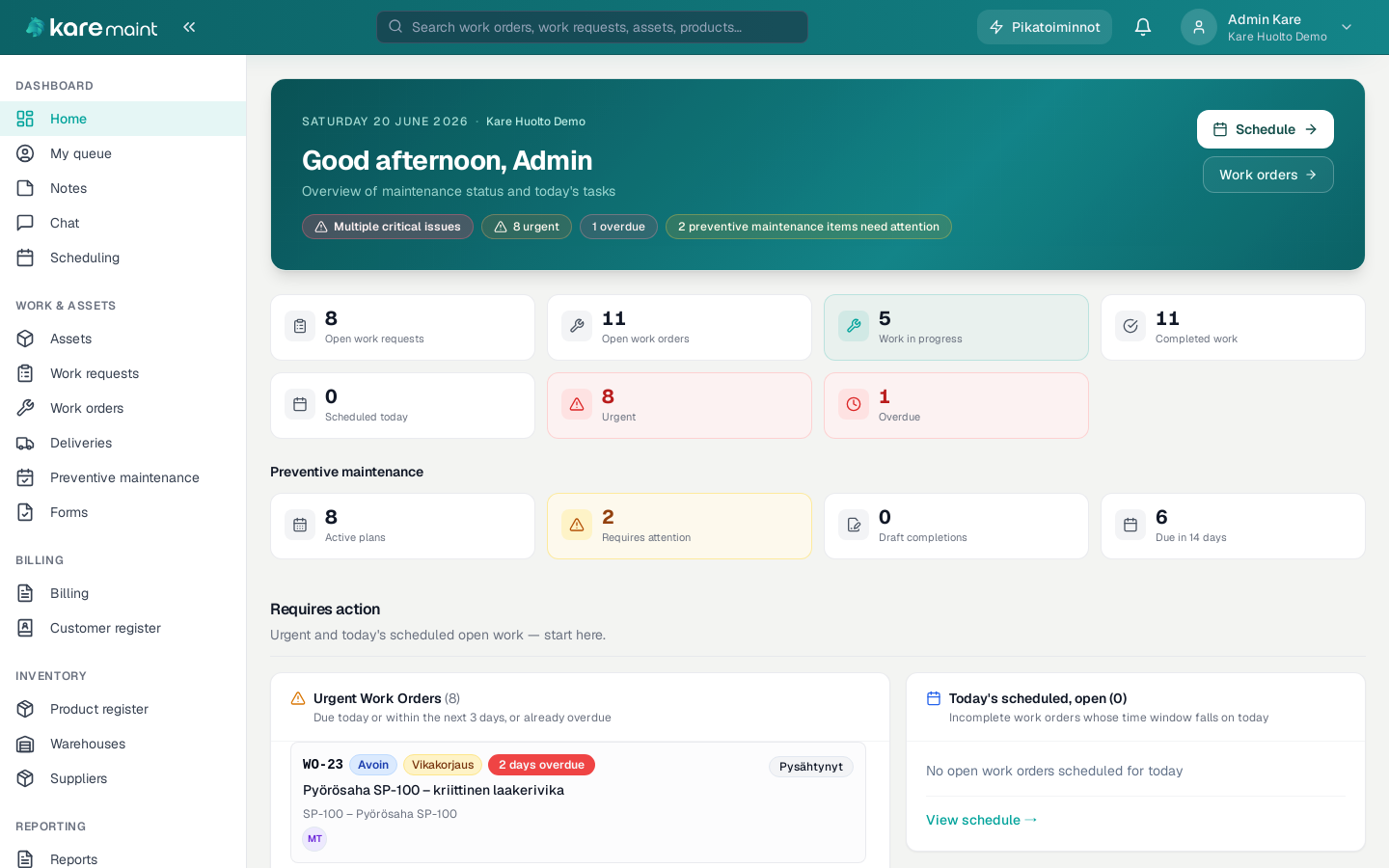 Kare Maint — dashboard