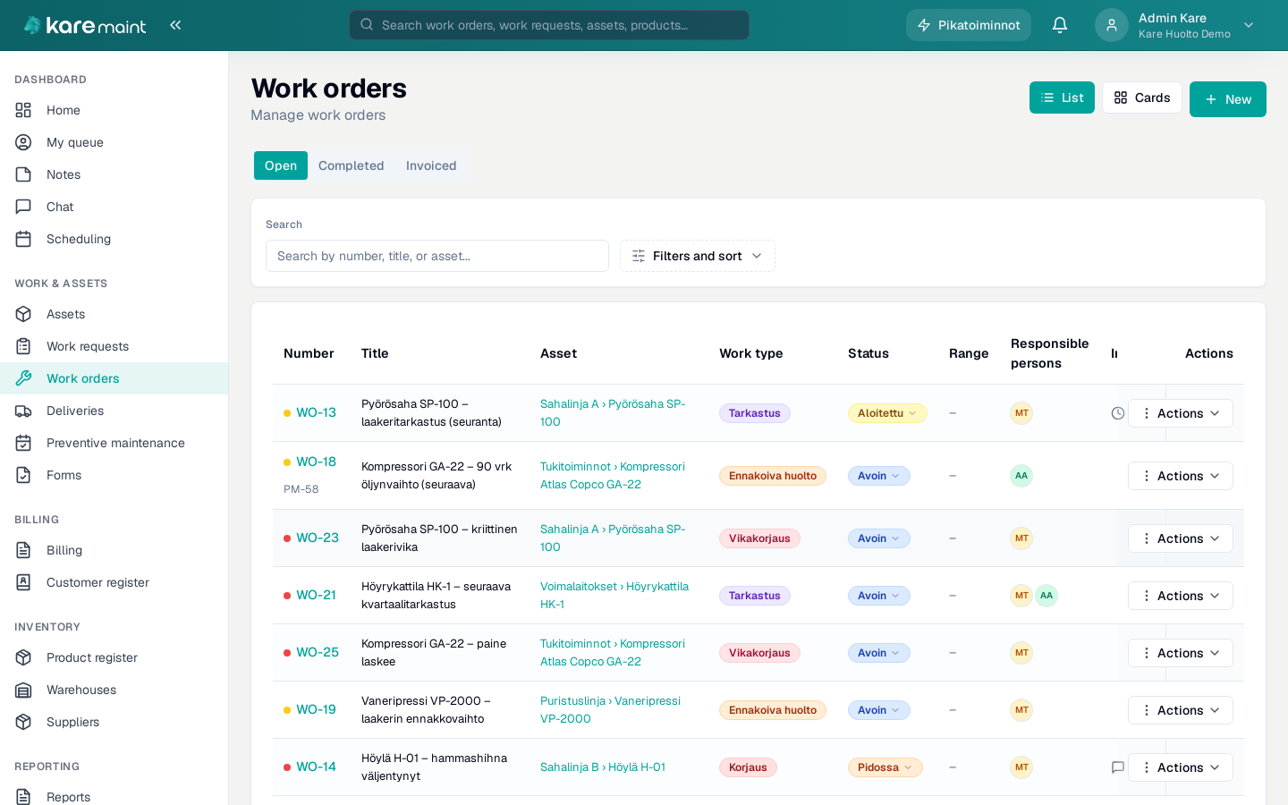 Kare Maint — work orders